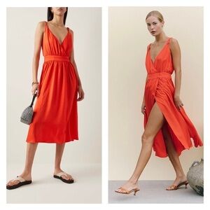 NWT CIAO LUCIA Hydra Midi Wrap Dress Poppy Orange High Slit Small